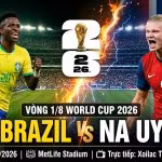 Nhận định Brazil vs Na Uy vòng 1/8 World Cup 2026, cuộc đối đầu nảy lửa giữa Vinicius Junior và Erling Haaland trên Xoilac TV.